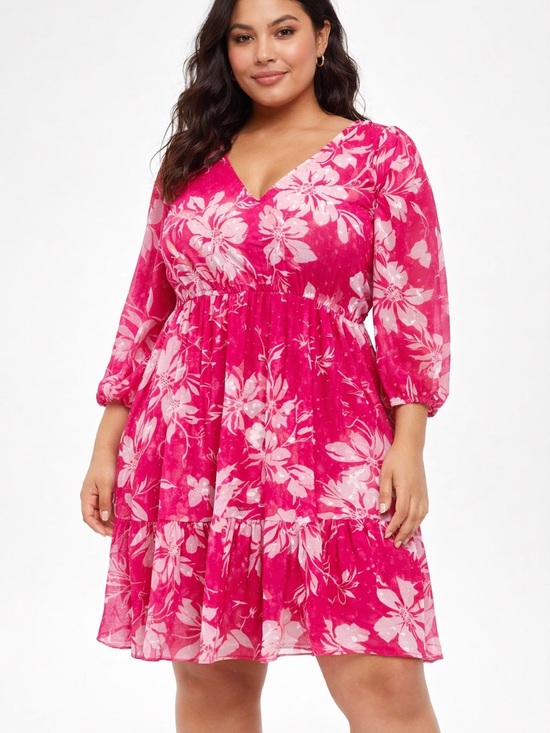 torrid Dresses & Skirts - torrid Hot Pink Floral V-Neck Tiered Dress